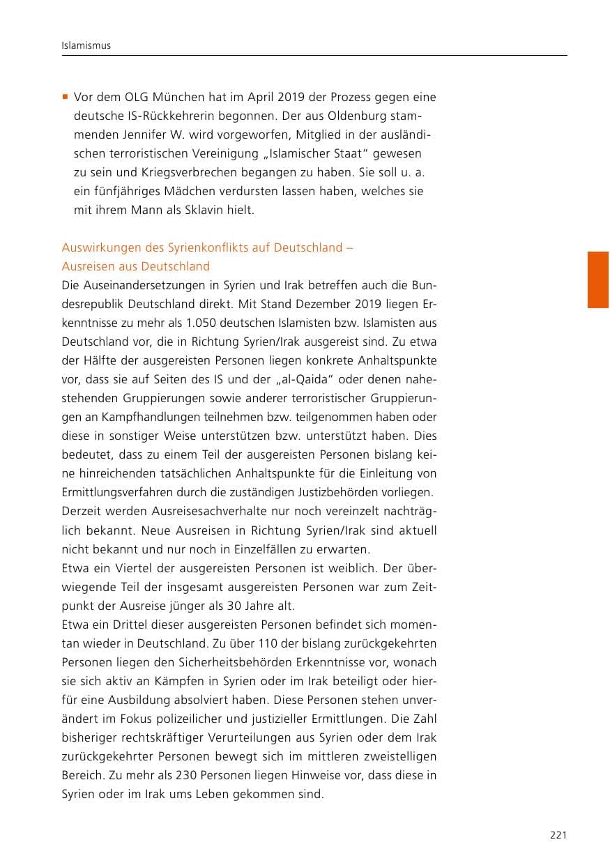 Seite 223 des Verfassungsschutzbericht 2019 Niedersachsen
