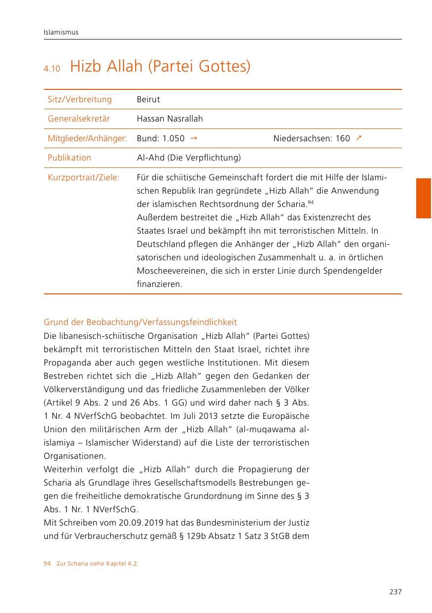 Seite 239 des Verfassungsschutzbericht 2019 Niedersachsen