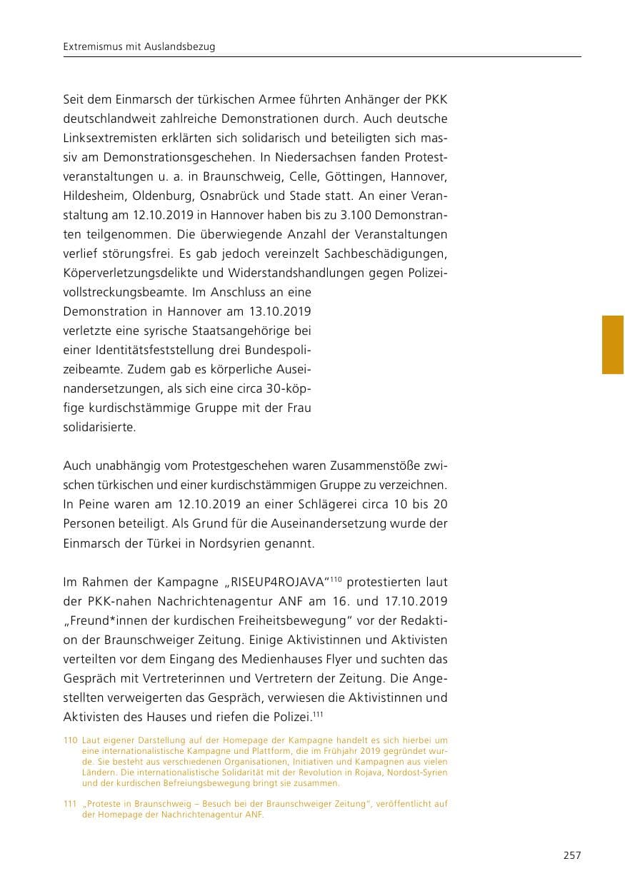 Seite 259 des Verfassungsschutzbericht 2019 Niedersachsen