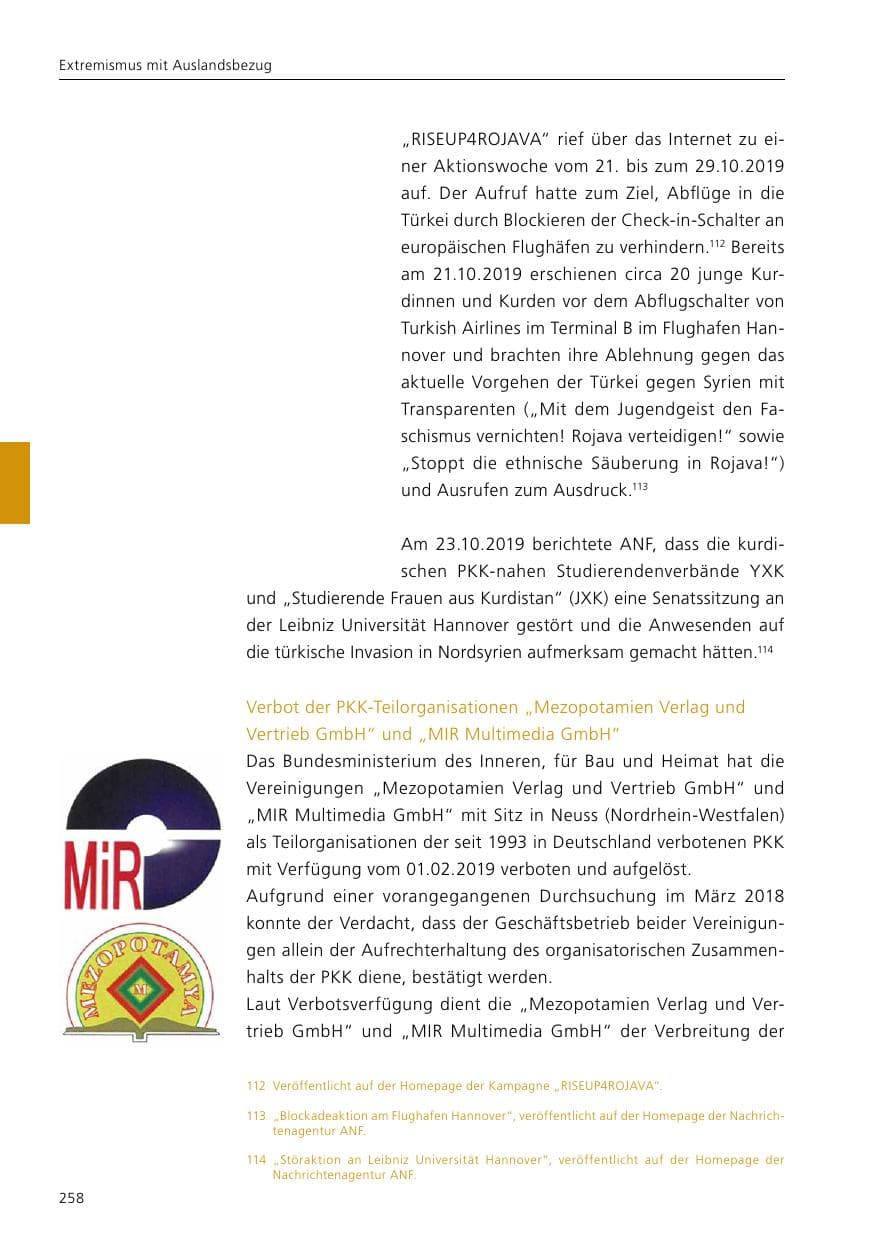 Seite 260 des Verfassungsschutzbericht 2019 Niedersachsen