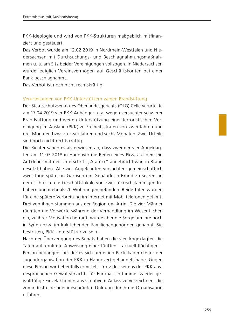 Seite 261 des Verfassungsschutzbericht 2019 Niedersachsen
