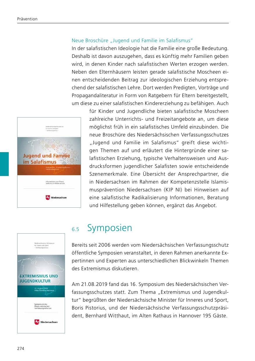 Seite 276 des Verfassungsschutzbericht 2019 Niedersachsen