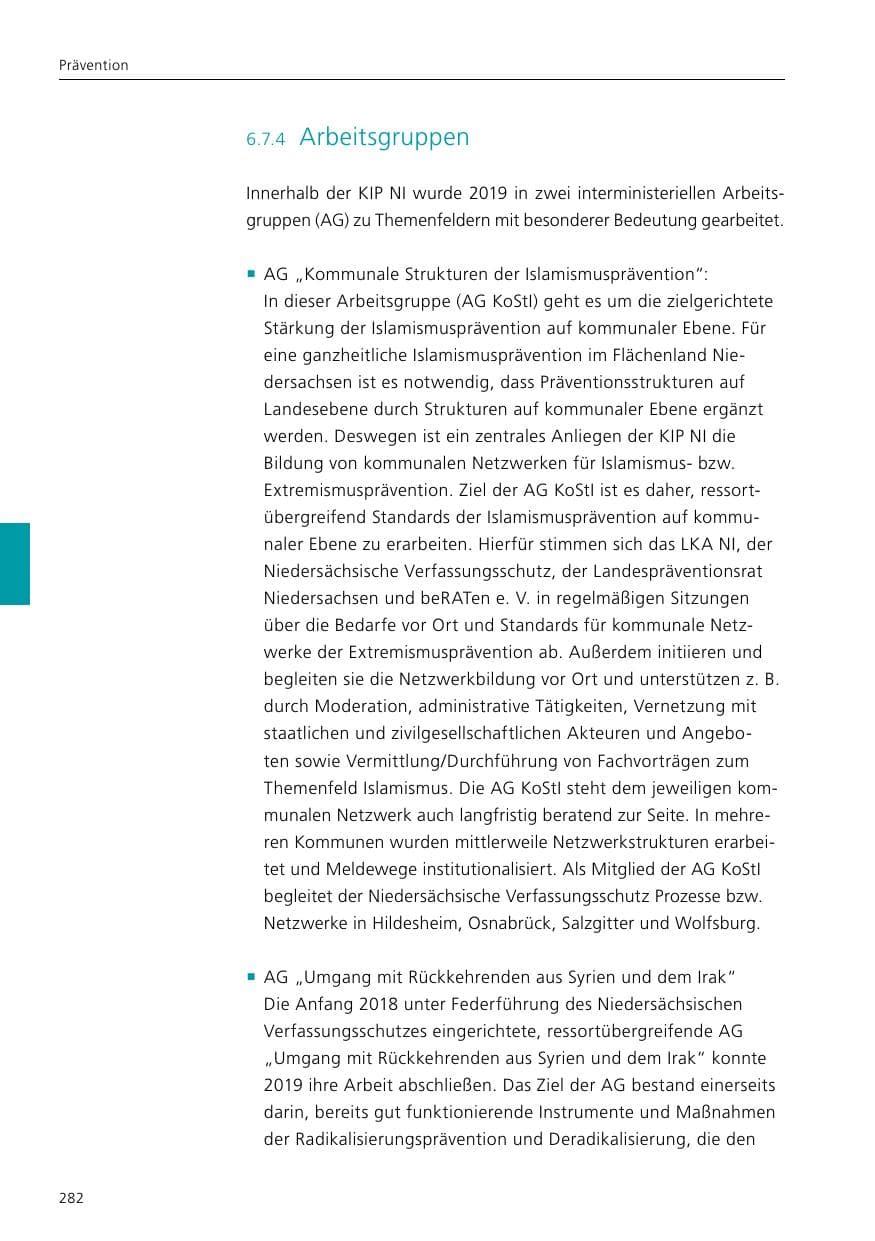 Seite 284 des Verfassungsschutzbericht 2019 Niedersachsen