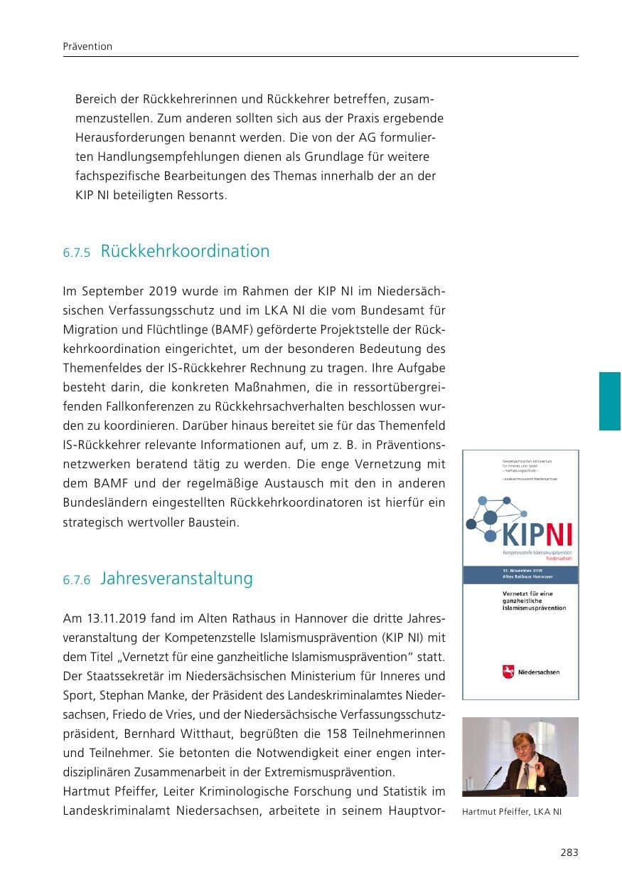 Seite 285 des Verfassungsschutzbericht 2019 Niedersachsen