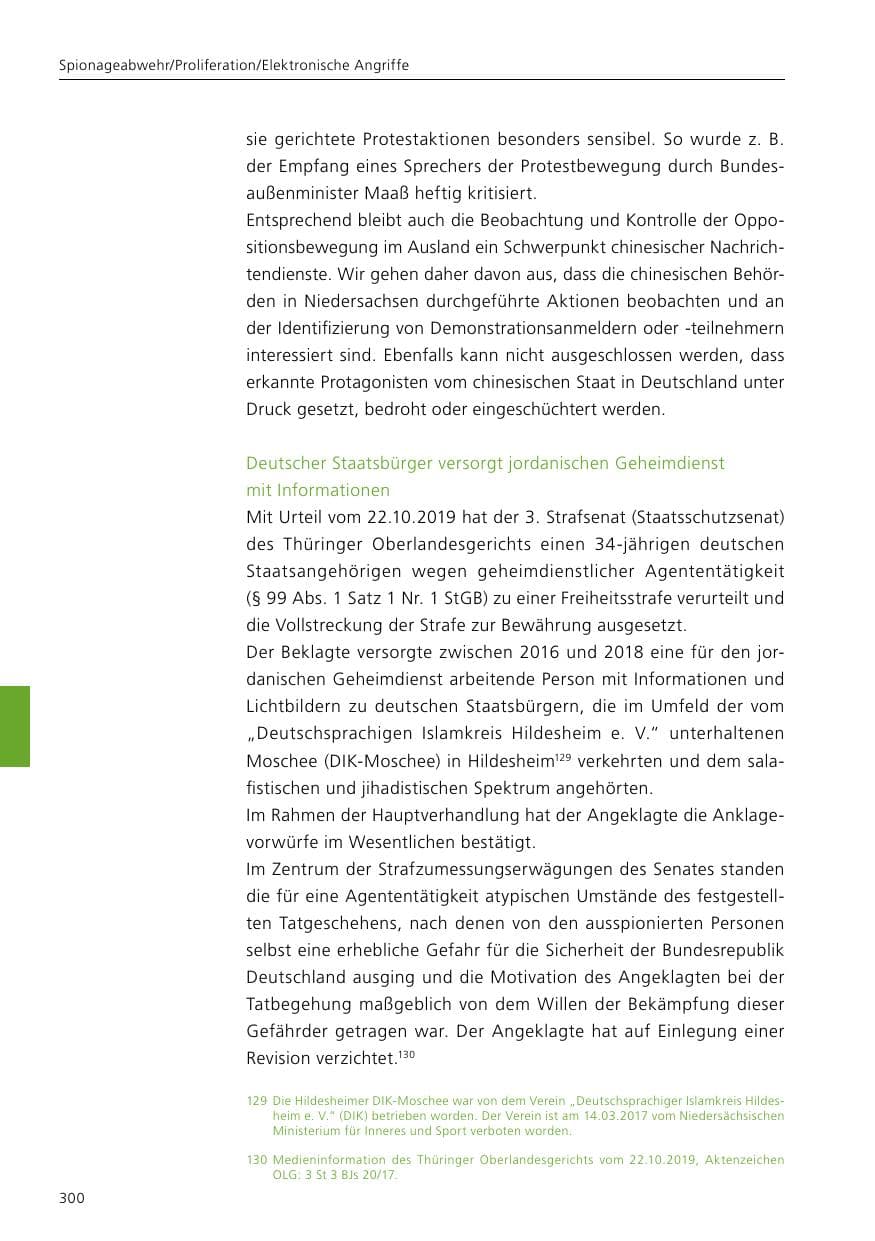 Seite 302 des Verfassungsschutzbericht 2019 Niedersachsen