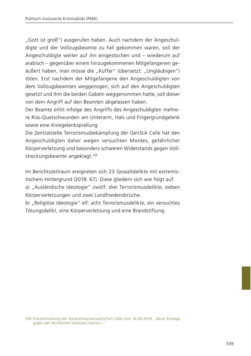 Seite 341 des Verfassungsschutzbericht 2019 Niedersachsen