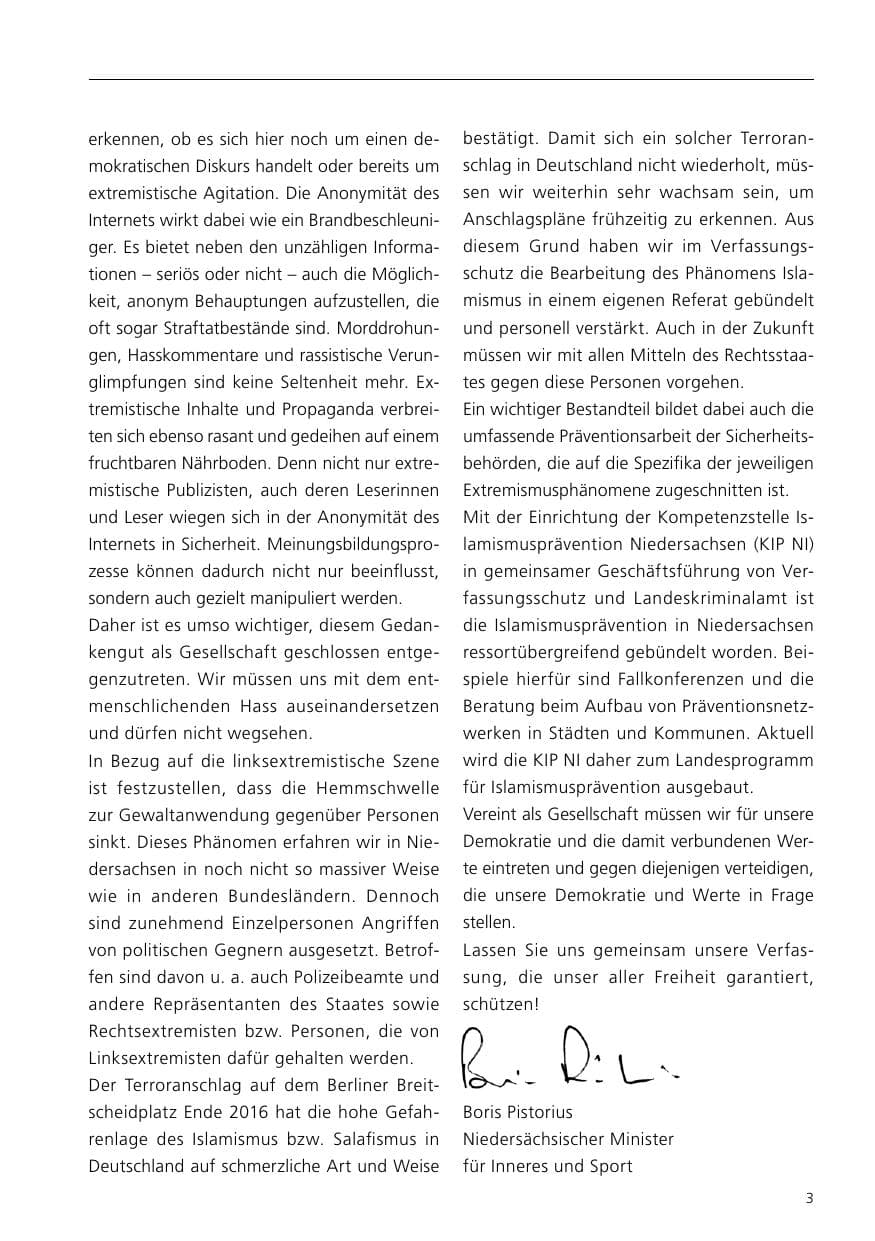Seite 5 des Verfassungsschutzbericht 2019 Niedersachsen
