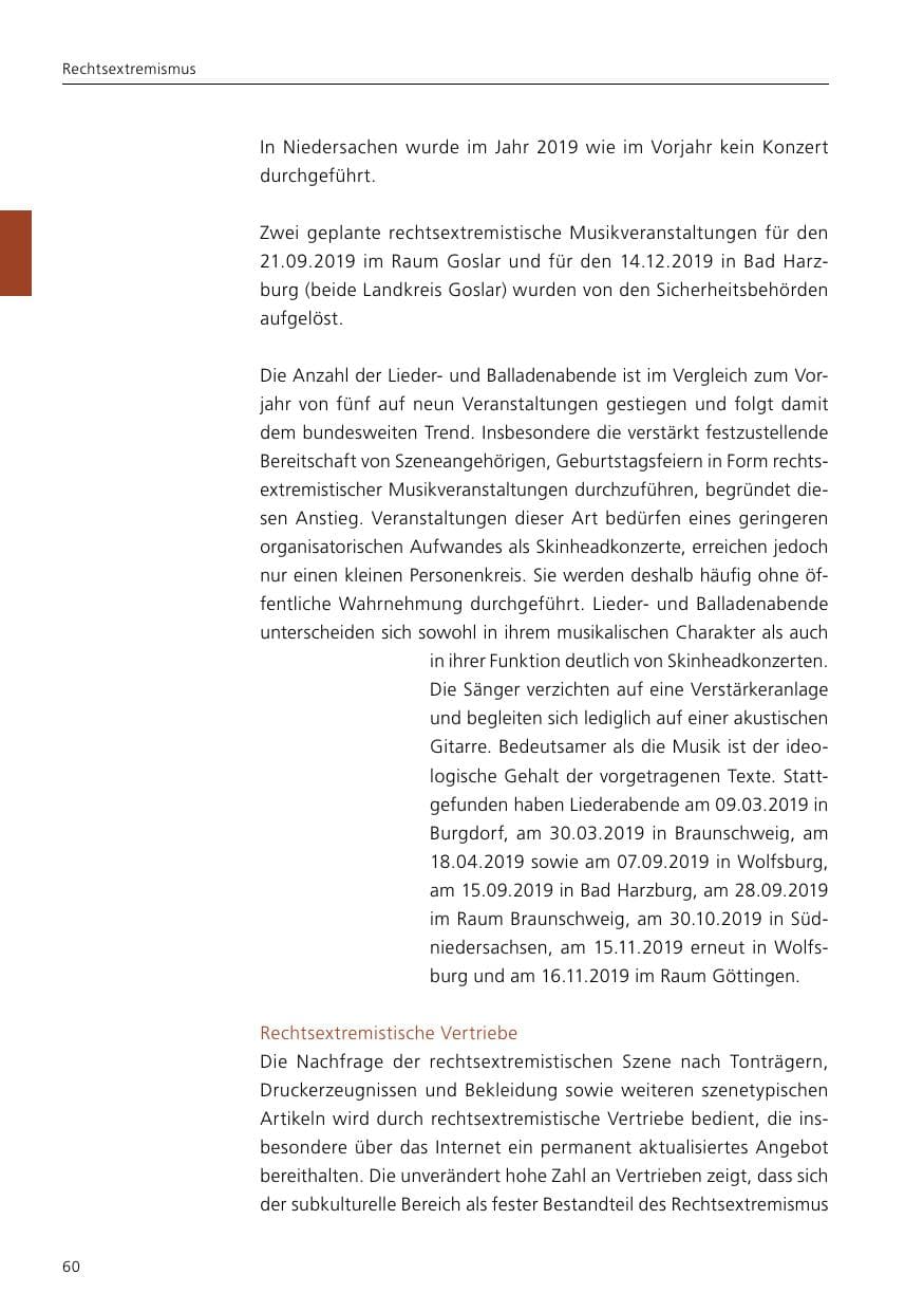 Seite 62 des Verfassungsschutzbericht 2019 Niedersachsen