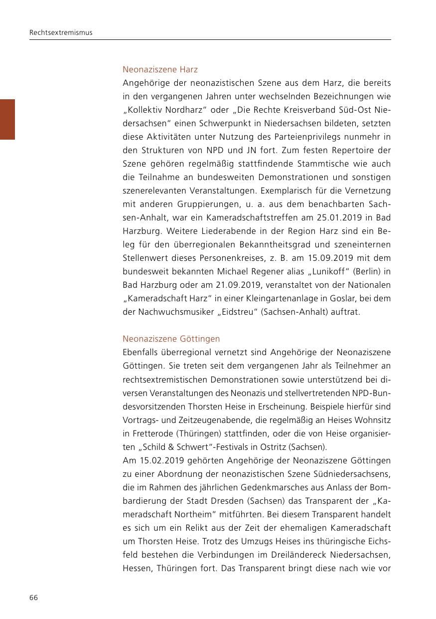 Seite 68 des Verfassungsschutzbericht 2019 Niedersachsen