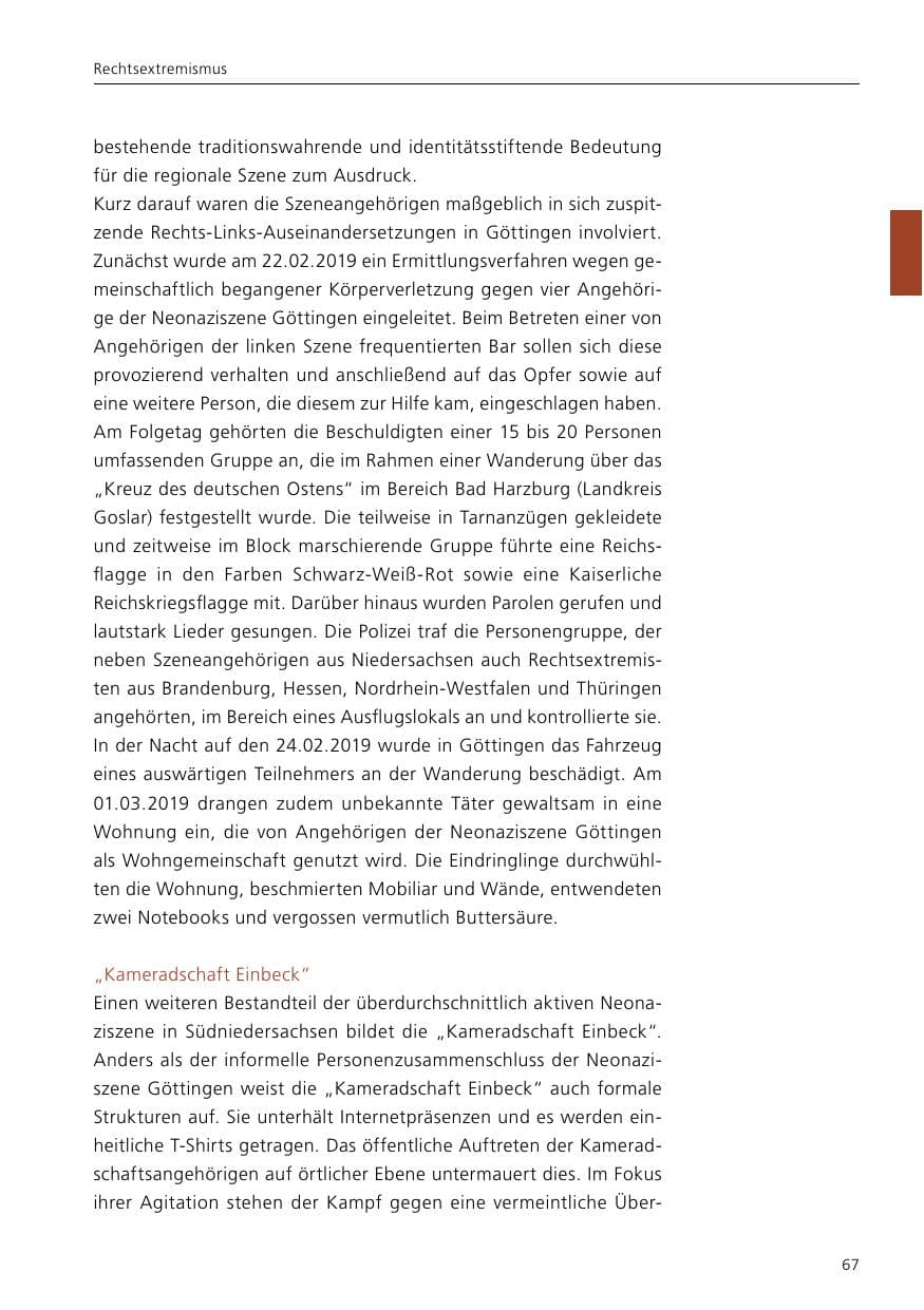 Seite 69 des Verfassungsschutzbericht 2019 Niedersachsen