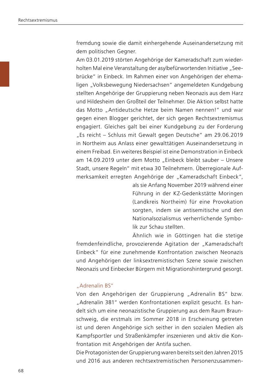 Seite 70 des Verfassungsschutzbericht 2019 Niedersachsen