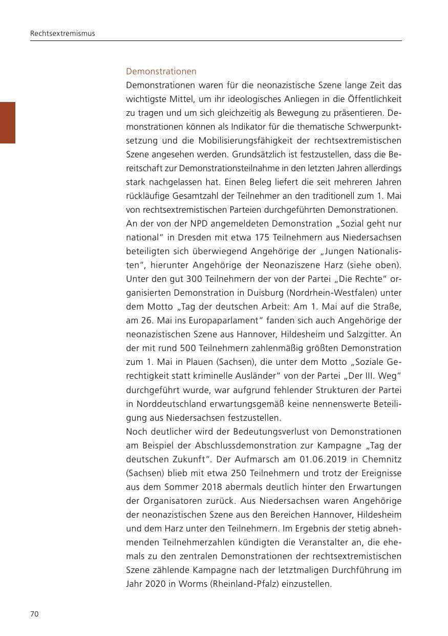 Seite 72 des Verfassungsschutzbericht 2019 Niedersachsen