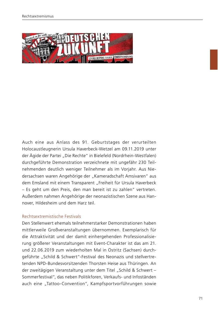 Seite 73 des Verfassungsschutzbericht 2019 Niedersachsen