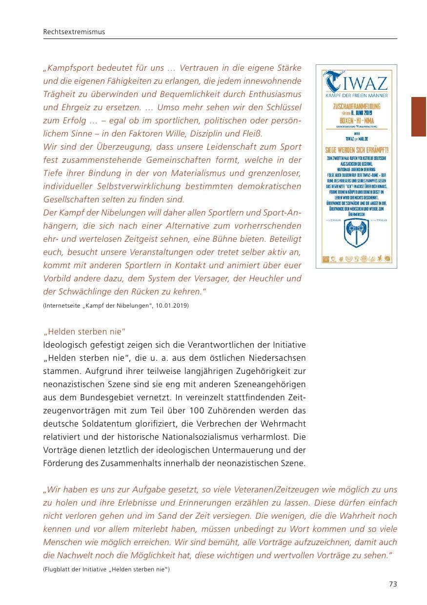 Seite 75 des Verfassungsschutzbericht 2019 Niedersachsen