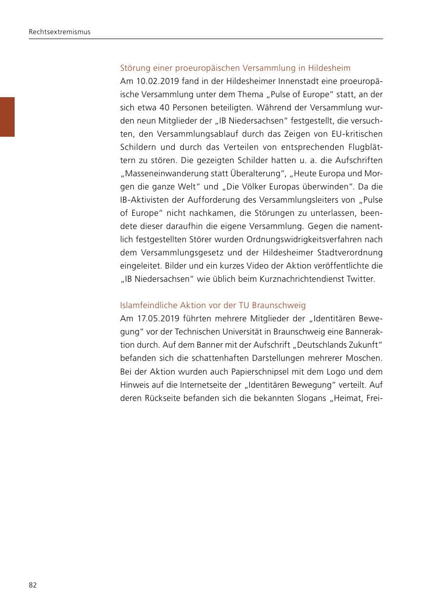 Seite 84 des Verfassungsschutzbericht 2019 Niedersachsen