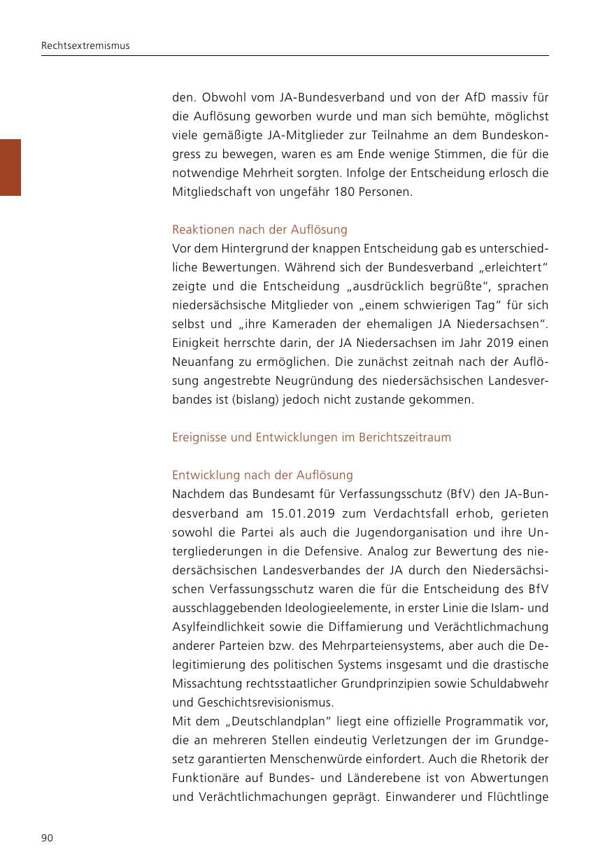 Seite 92 des Verfassungsschutzbericht 2019 Niedersachsen