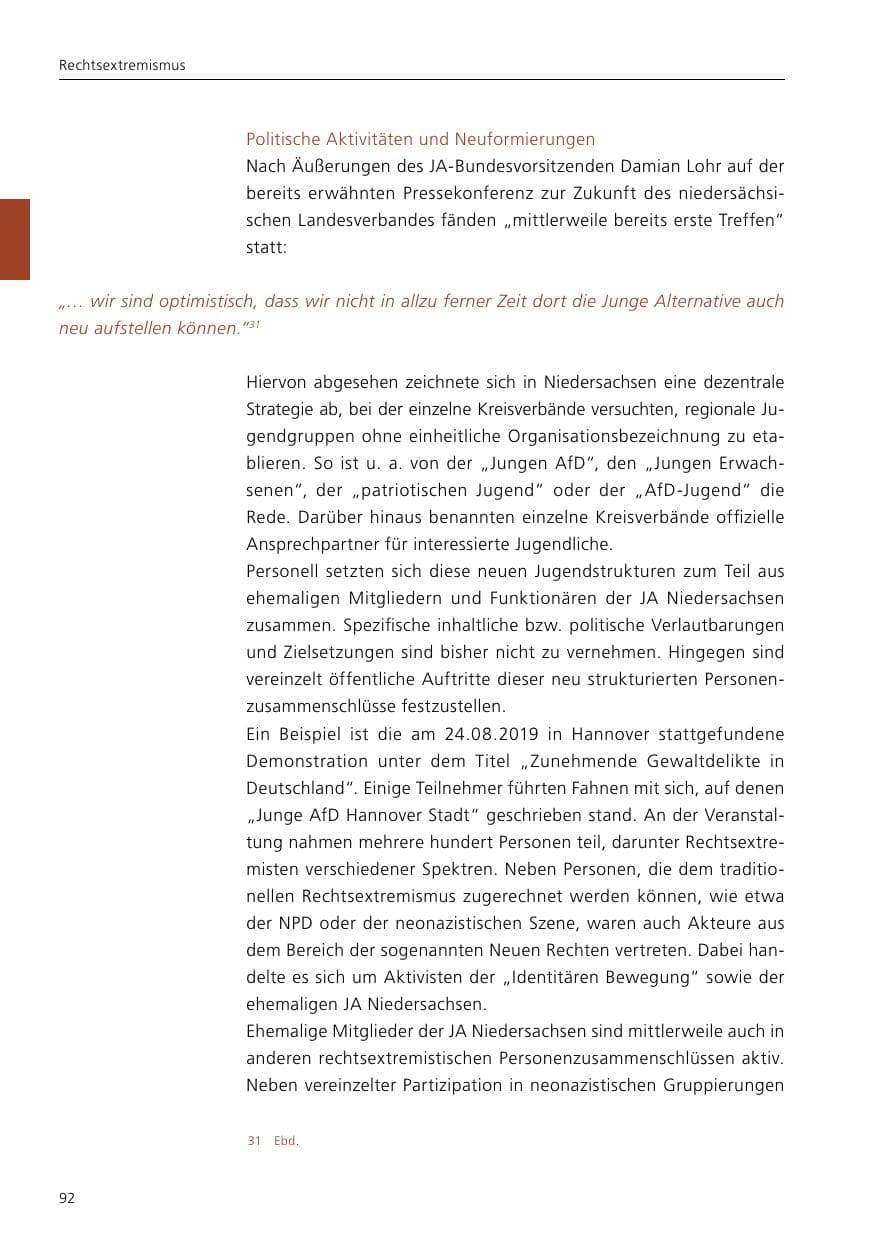 Seite 94 des Verfassungsschutzbericht 2019 Niedersachsen
