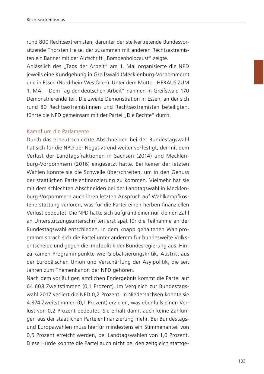 Seite 105 des Verfassungsschutzbericht 2021 Niedersachsen