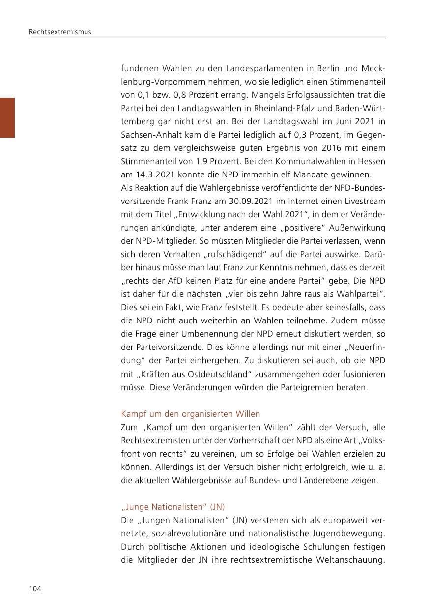 Seite 106 des Verfassungsschutzbericht 2021 Niedersachsen