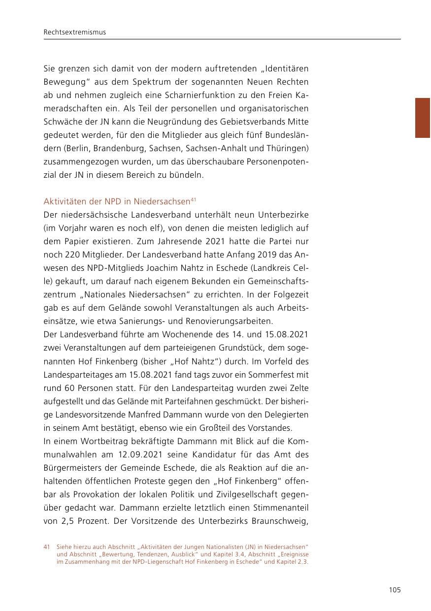 Seite 107 des Verfassungsschutzbericht 2021 Niedersachsen