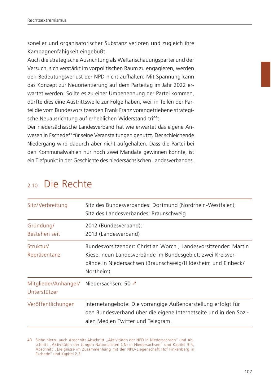 Seite 109 des Verfassungsschutzbericht 2021 Niedersachsen