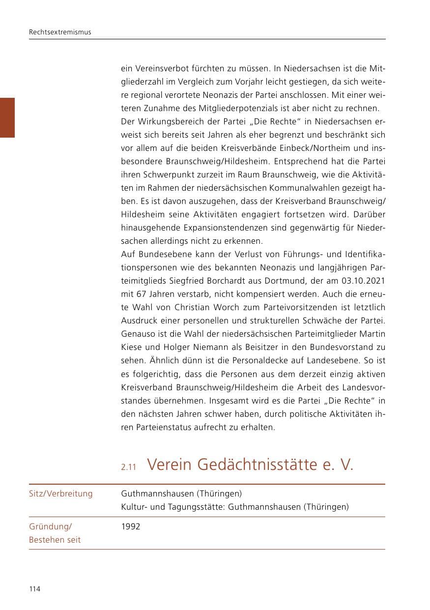 Seite 116 des Verfassungsschutzbericht 2021 Niedersachsen