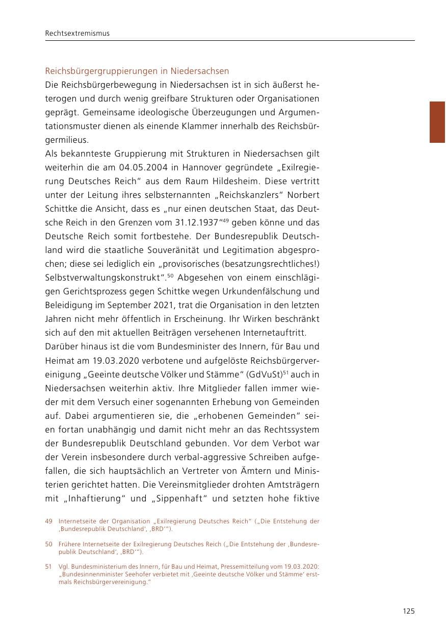 Seite 127 des Verfassungsschutzbericht 2021 Niedersachsen