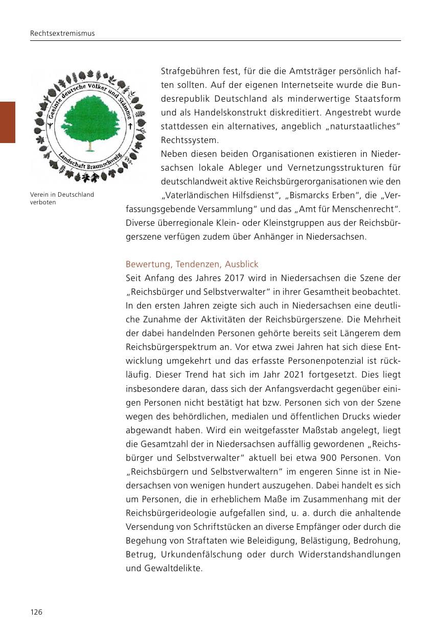 Seite 128 des Verfassungsschutzbericht 2021 Niedersachsen