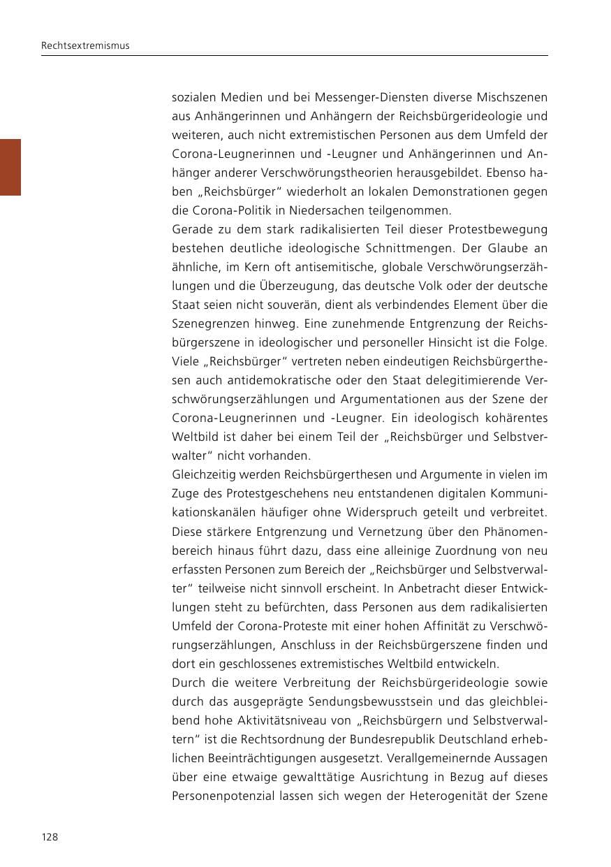 Seite 130 des Verfassungsschutzbericht 2021 Niedersachsen
