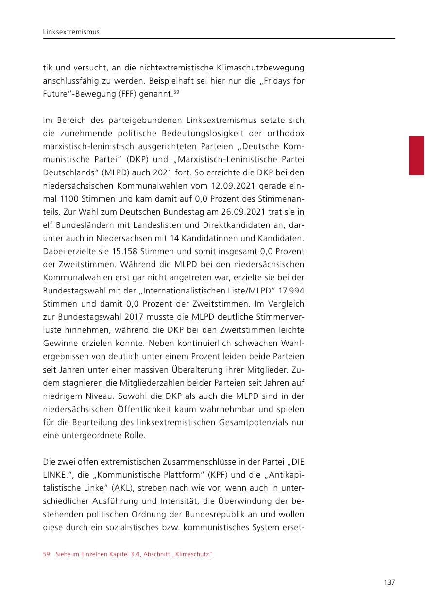 Seite 139 des Verfassungsschutzbericht 2021 Niedersachsen