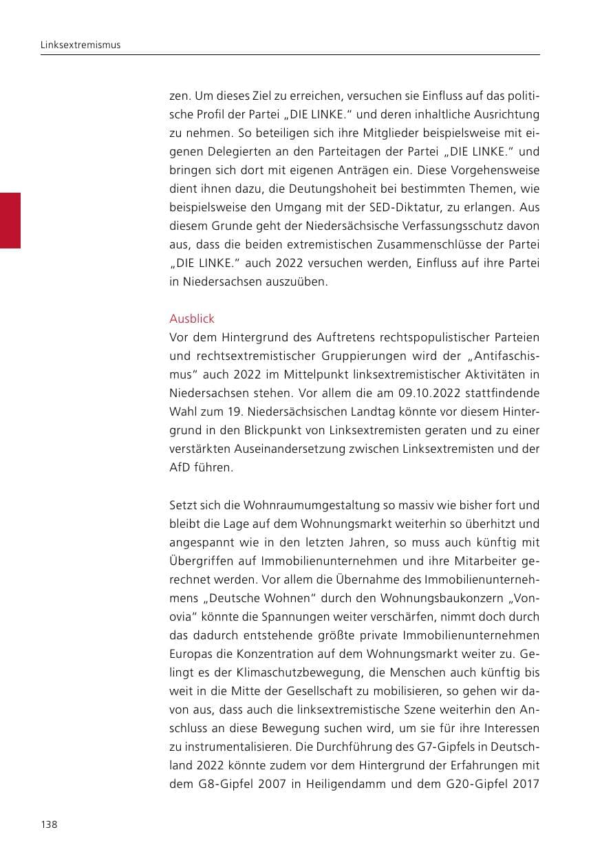 Seite 140 des Verfassungsschutzbericht 2021 Niedersachsen