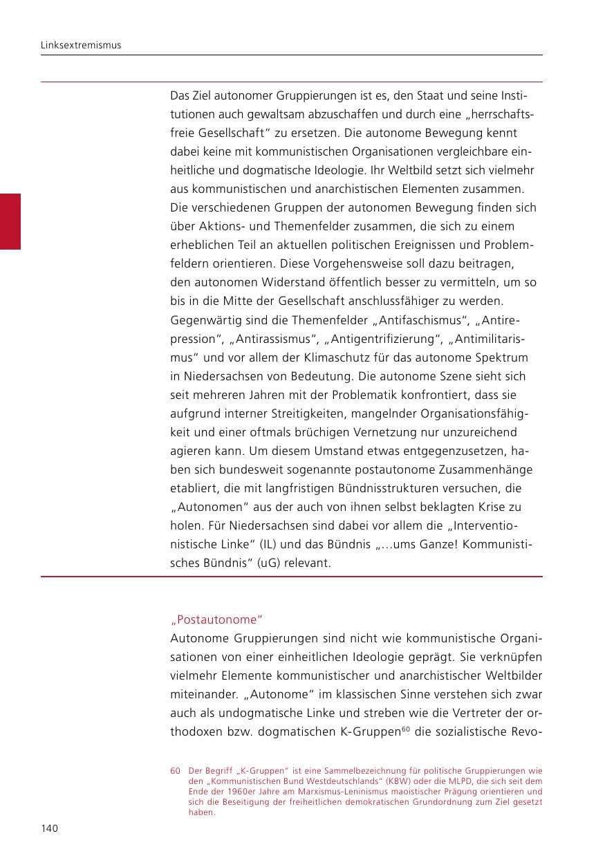 Seite 142 des Verfassungsschutzbericht 2021 Niedersachsen