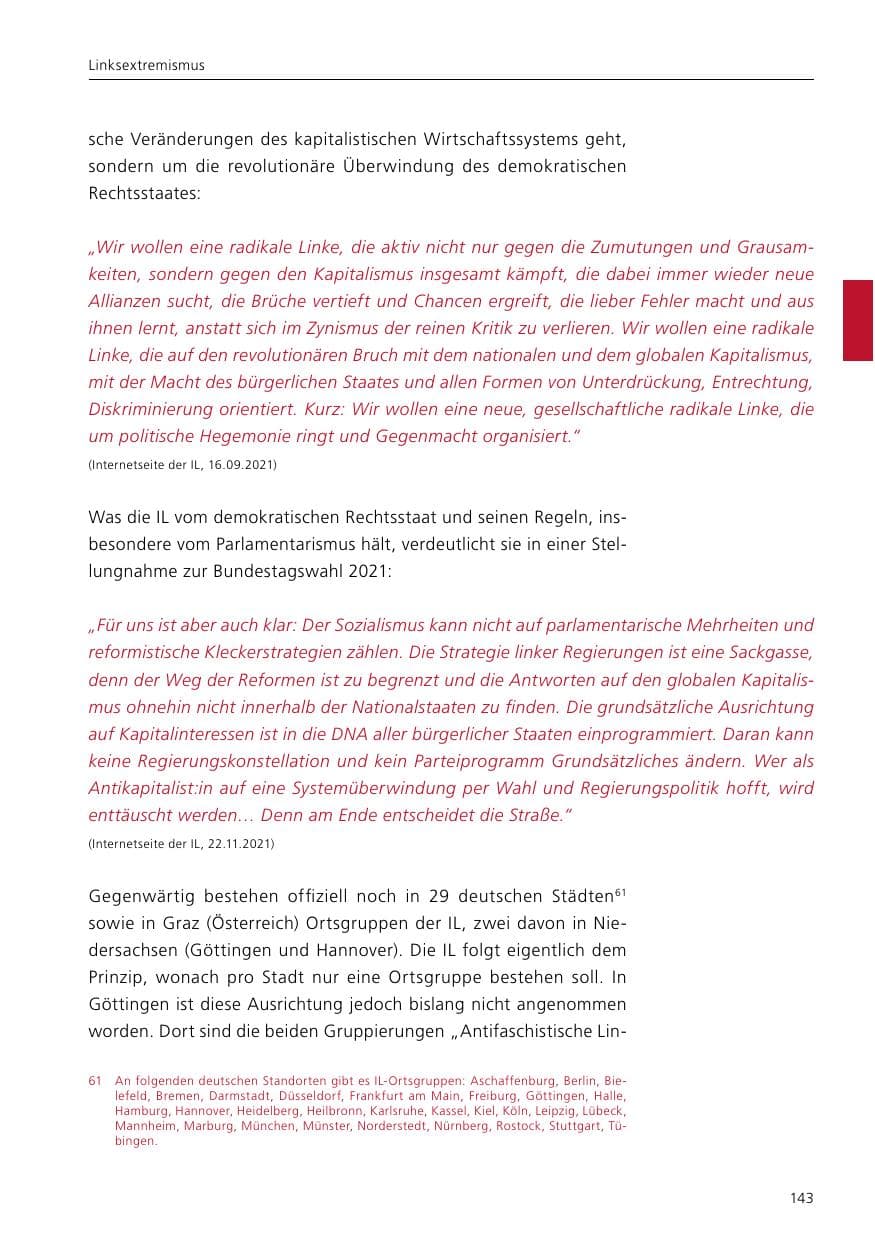 Seite 145 des Verfassungsschutzbericht 2021 Niedersachsen