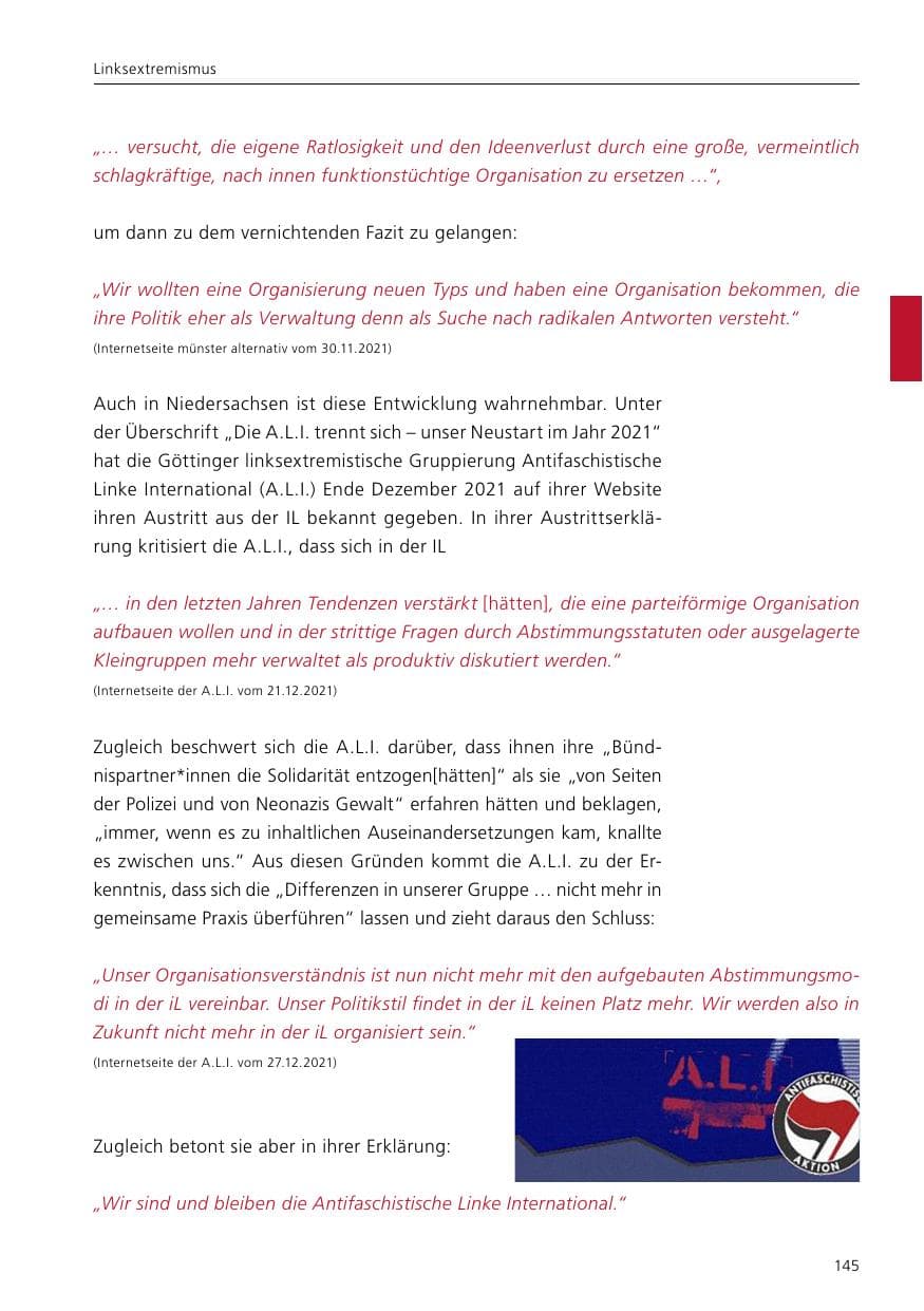 Seite 147 des Verfassungsschutzbericht 2021 Niedersachsen