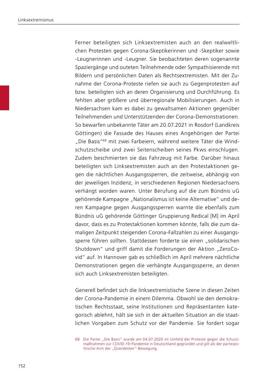 Seite 154 des Verfassungsschutzbericht 2021 Niedersachsen
