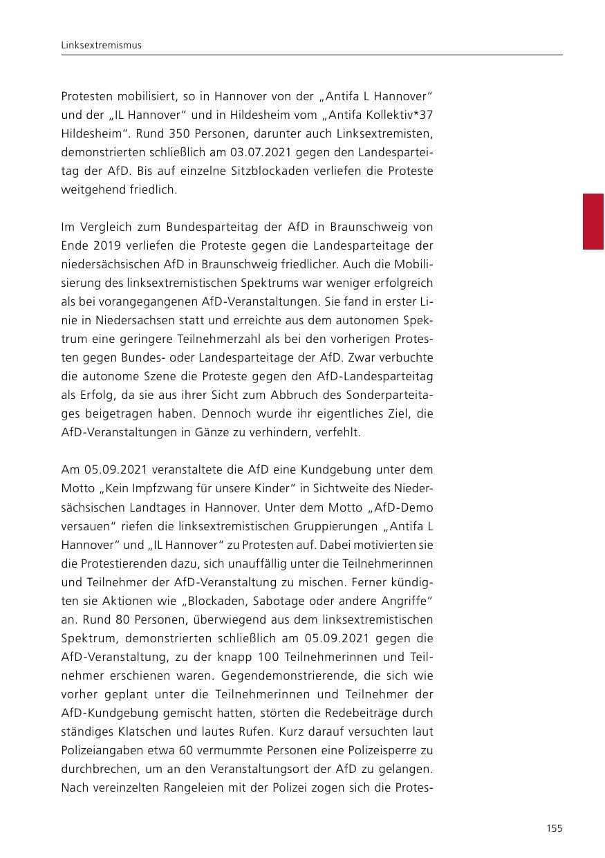 Seite 157 des Verfassungsschutzbericht 2021 Niedersachsen