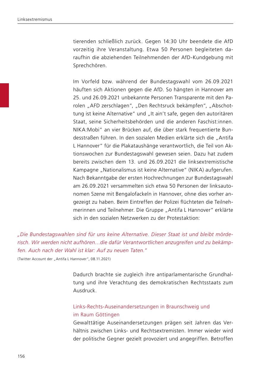Seite 158 des Verfassungsschutzbericht 2021 Niedersachsen