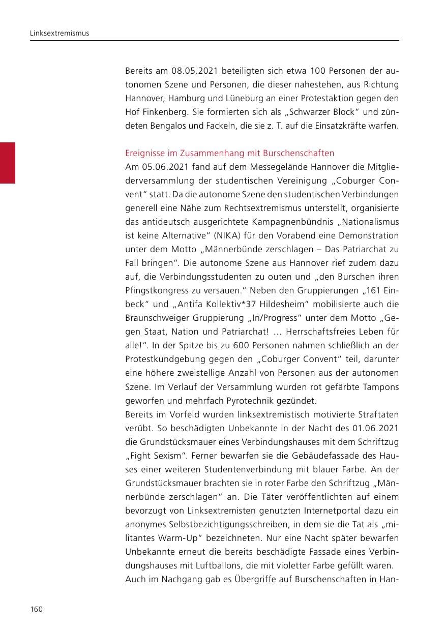Seite 162 des Verfassungsschutzbericht 2021 Niedersachsen