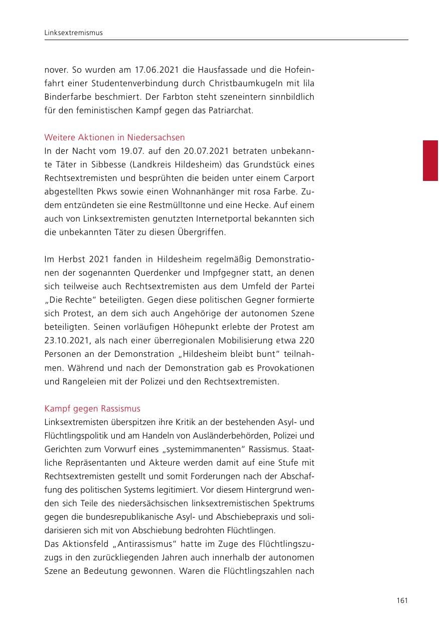 Seite 163 des Verfassungsschutzbericht 2021 Niedersachsen