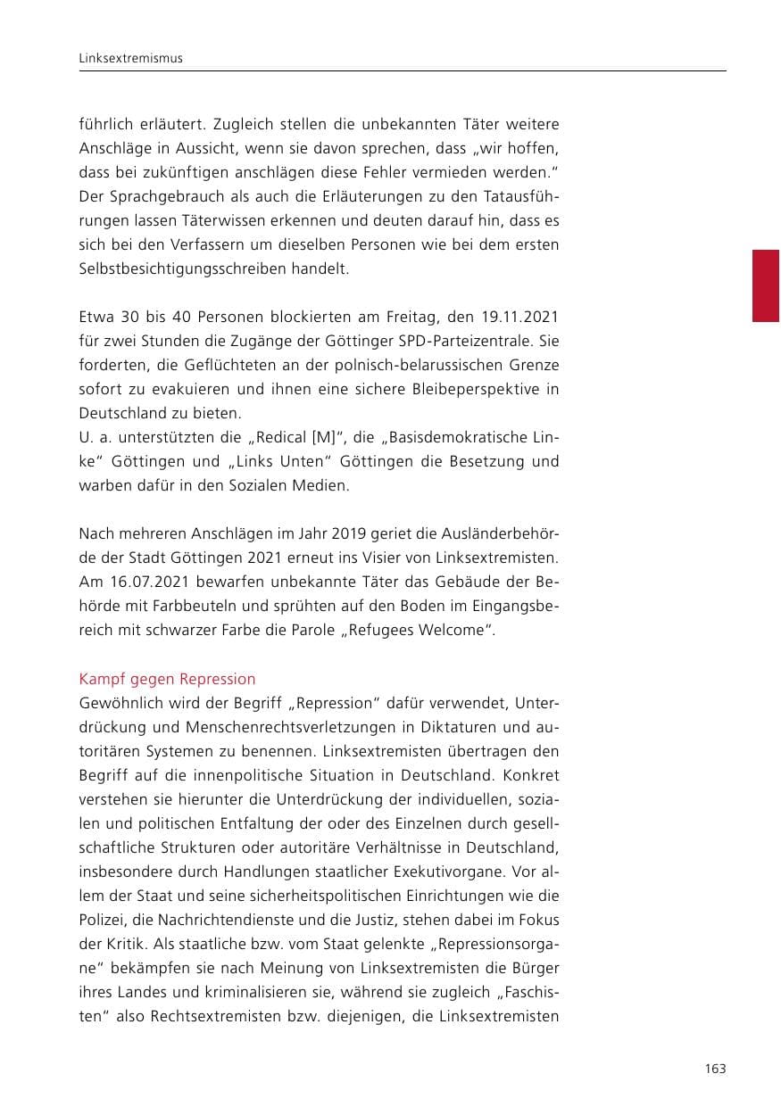 Seite 165 des Verfassungsschutzbericht 2021 Niedersachsen
