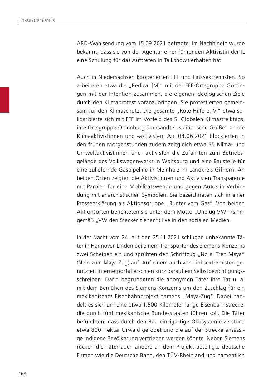 Seite 170 des Verfassungsschutzbericht 2021 Niedersachsen