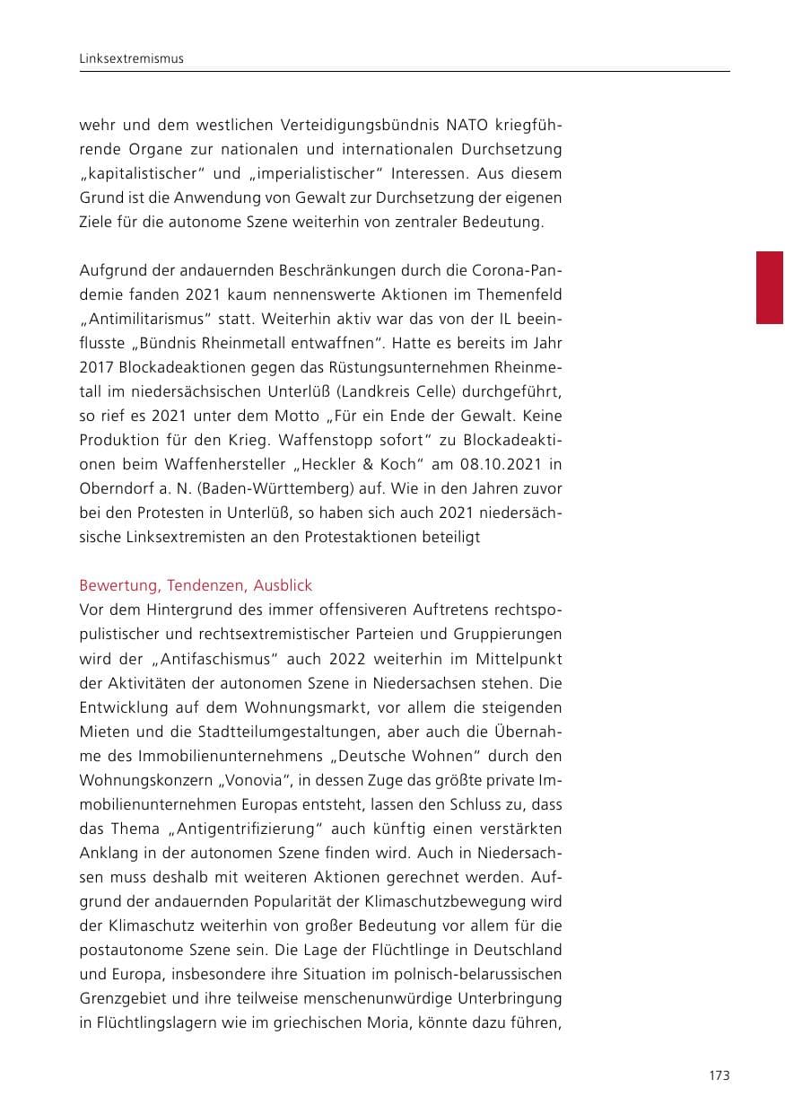 Seite 175 des Verfassungsschutzbericht 2021 Niedersachsen