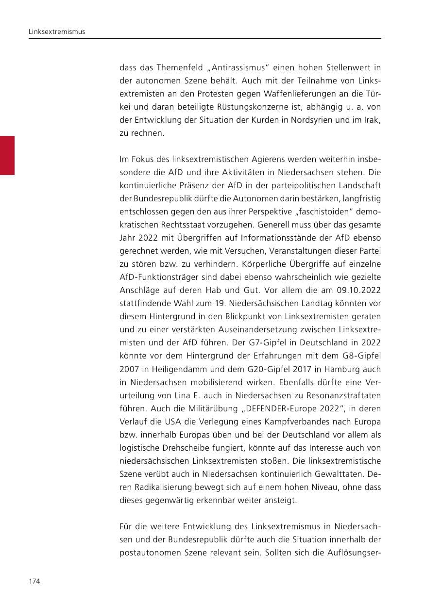 Seite 176 des Verfassungsschutzbericht 2021 Niedersachsen