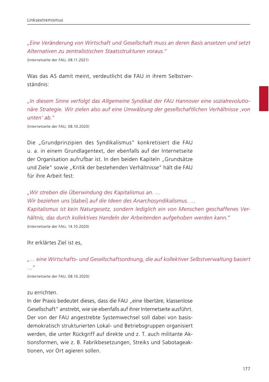 Seite 179 des Verfassungsschutzbericht 2021 Niedersachsen