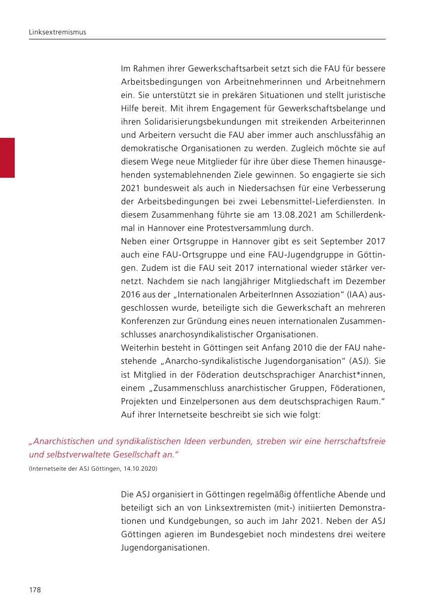 Seite 180 des Verfassungsschutzbericht 2021 Niedersachsen