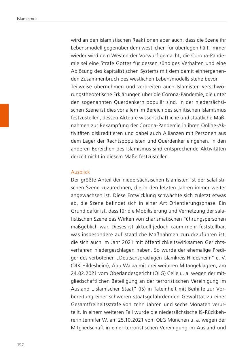 Seite 194 des Verfassungsschutzbericht 2021 Niedersachsen