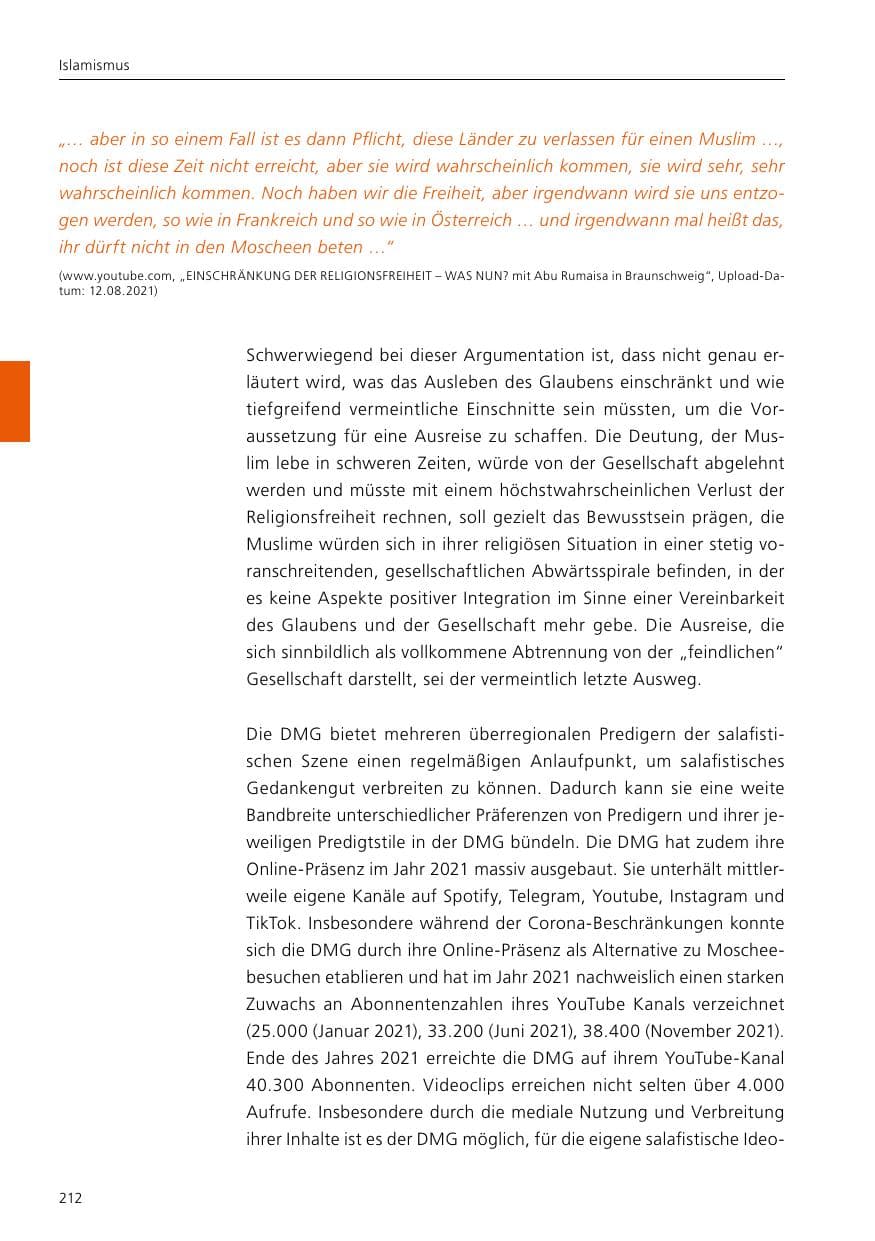 Seite 214 des Verfassungsschutzbericht 2021 Niedersachsen