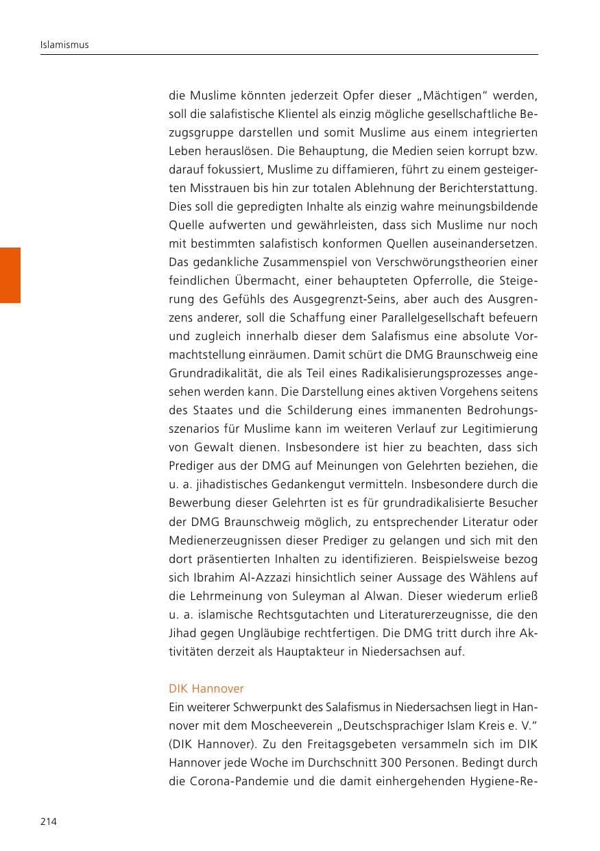 Seite 216 des Verfassungsschutzbericht 2021 Niedersachsen