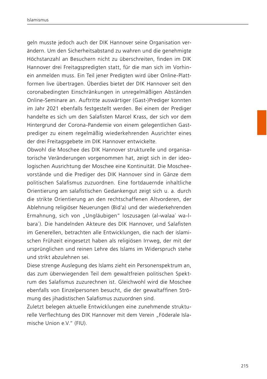 Seite 217 des Verfassungsschutzbericht 2021 Niedersachsen