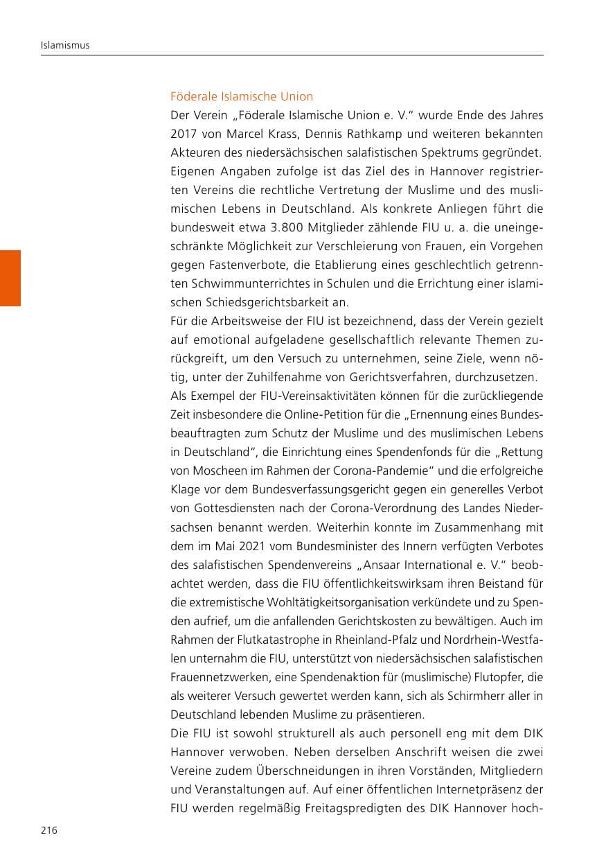 Seite 218 des Verfassungsschutzbericht 2021 Niedersachsen